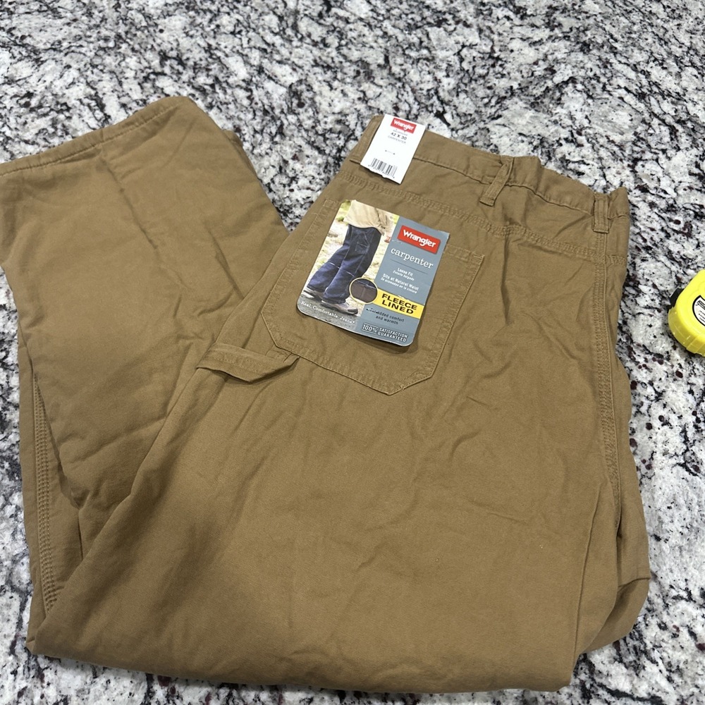 NWT Wrangler Canvas Carpenter Pants Fleece Lined Insulated Loose Fit Men's 40x30